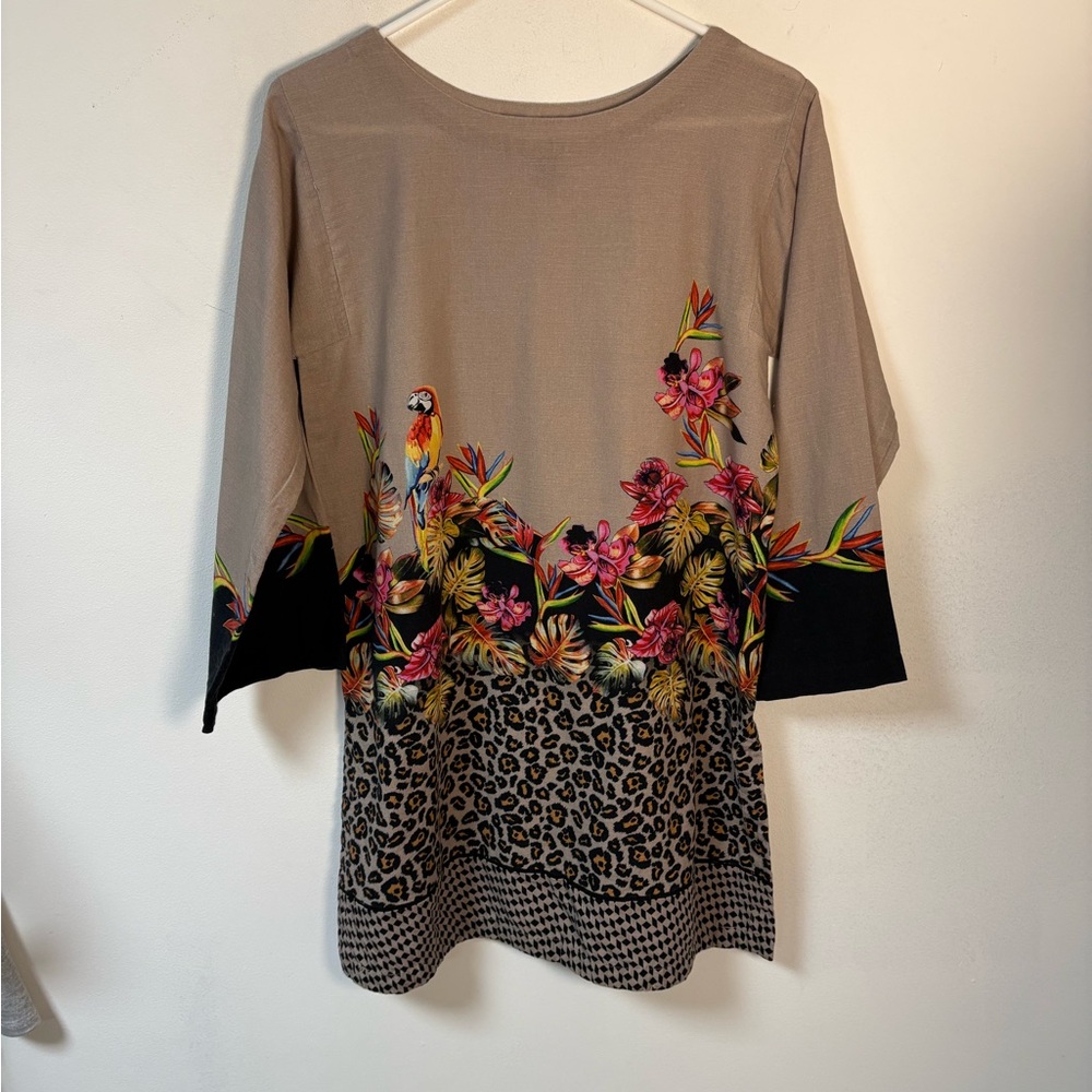 Pret Womens TropicalFloralBold Leopard Print Dress Cotton Blend Size 6